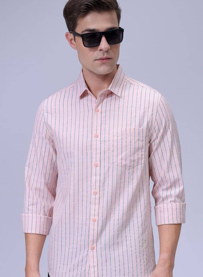 The Indian Garage Co. Poly Cotton Slim Fit Striped Full Sleeves Men's Casual Shirt - Orange ( Pack of 1 ) The Indian Garage Co. Poly Cotton Slim Fit Striped Full Sleeves Men's Casual Shirt - Orange ( Pack of 1 )