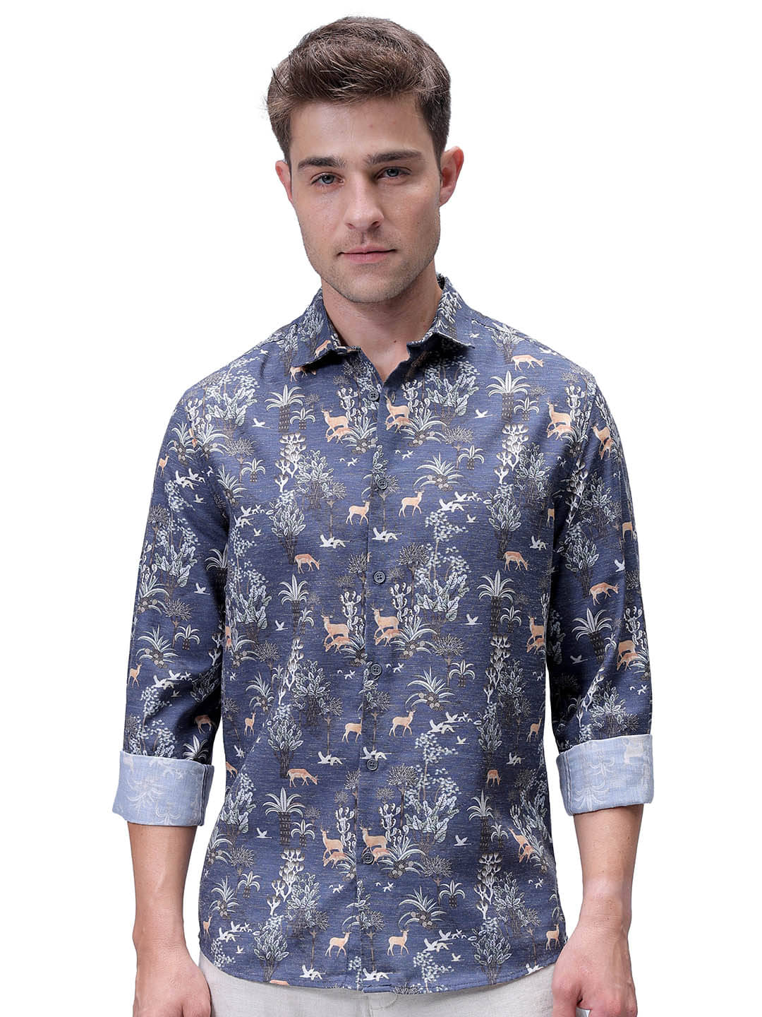     			The Indian Garage Co. Poly Cotton Regular Fit Printed Full Sleeves Men's Casual Shirt - Navy Blue ( Pack of 1 )