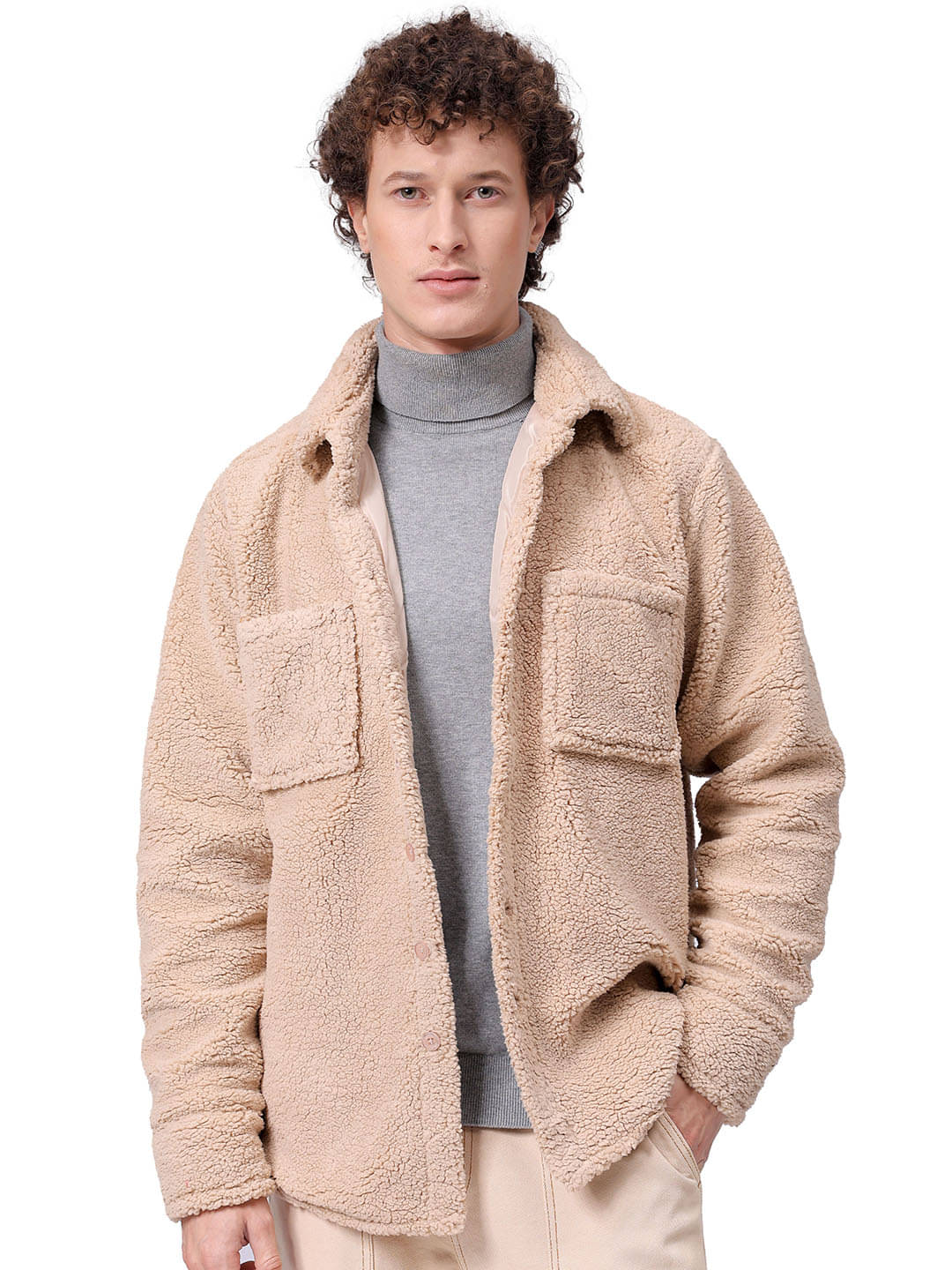     			The Indian Garage Co. Polyester Regular Fit Solids Full Sleeves Men's Casual Shirt - Beige ( Pack of 1 )