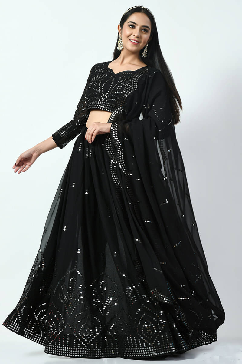 Trijal Fab Black Georgette Circular Semi Stitched Lehenga Single Trijal Fab Black Georgette Circular Semi Stitched Lehenga Single