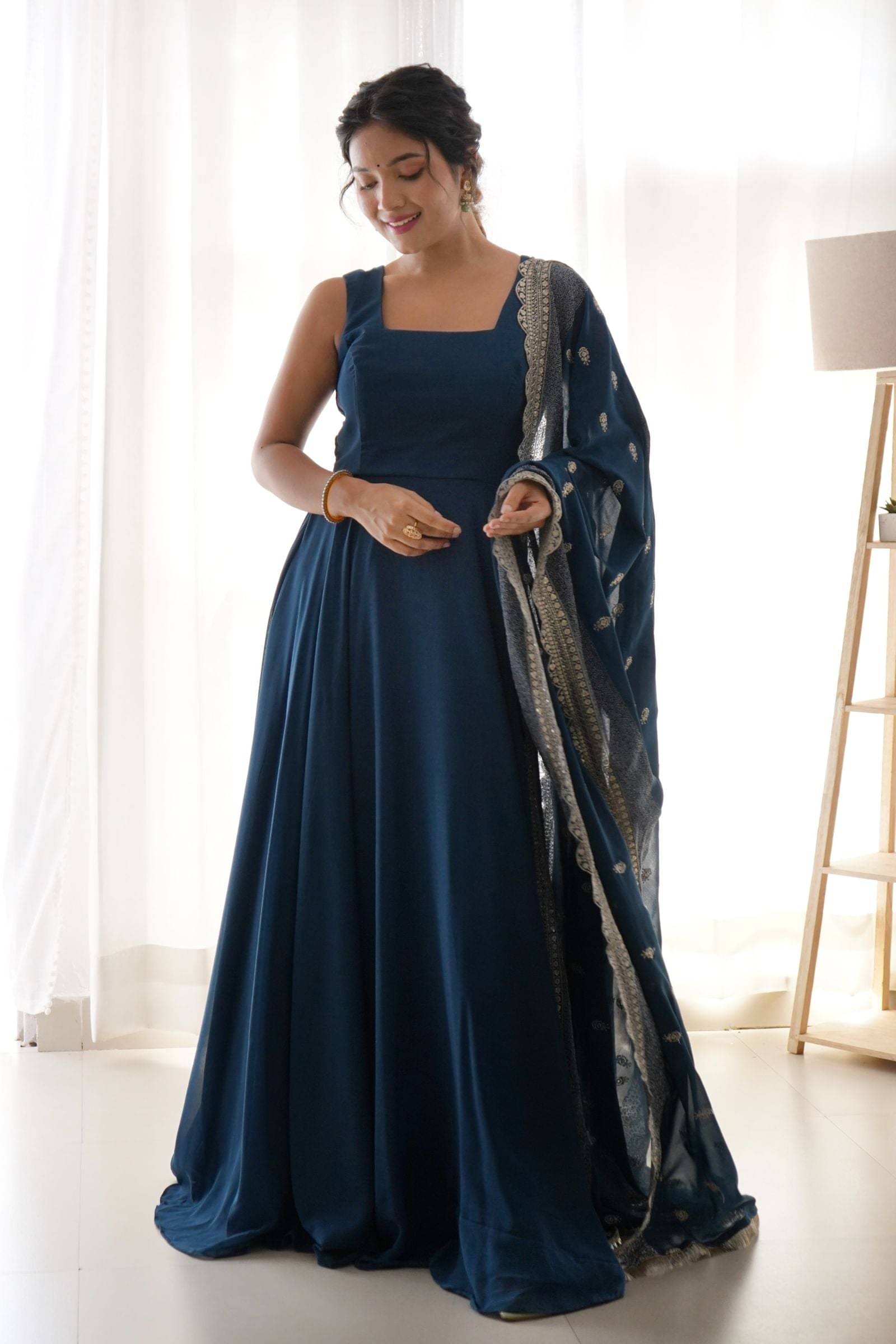     			Trijal Fab Blue Anarkali Georgette Women's Stitched Ethnic Gown ( Pack of 1 )