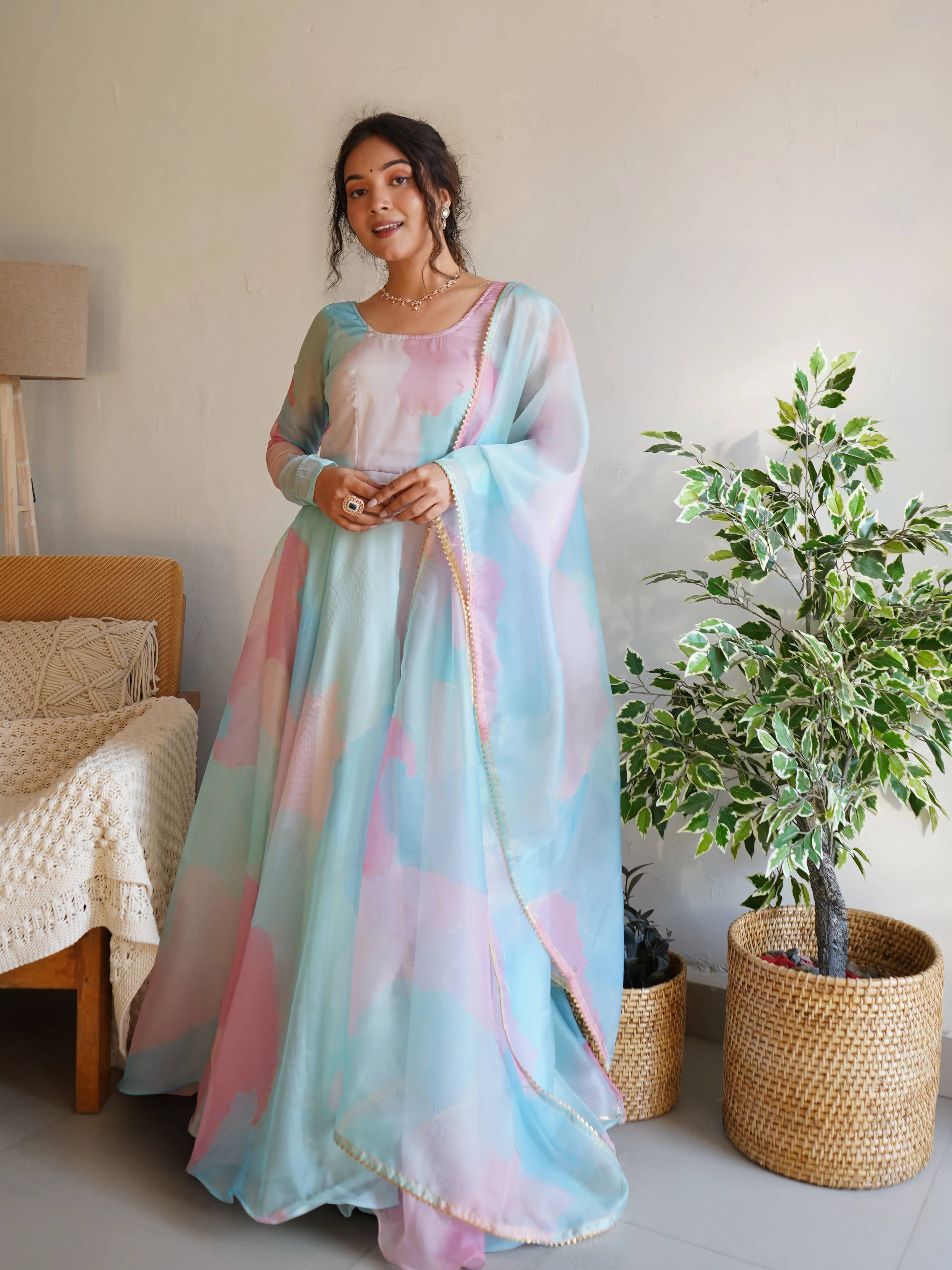 Trijal Fab Light Blue Anarkali Georgette Women's Stitched Ethnic Gown ( Pack of 1 ) Trijal Fab Light Blue Anarkali Georgette Women's Stitched Ethnic Gown ( Pack of 1 )