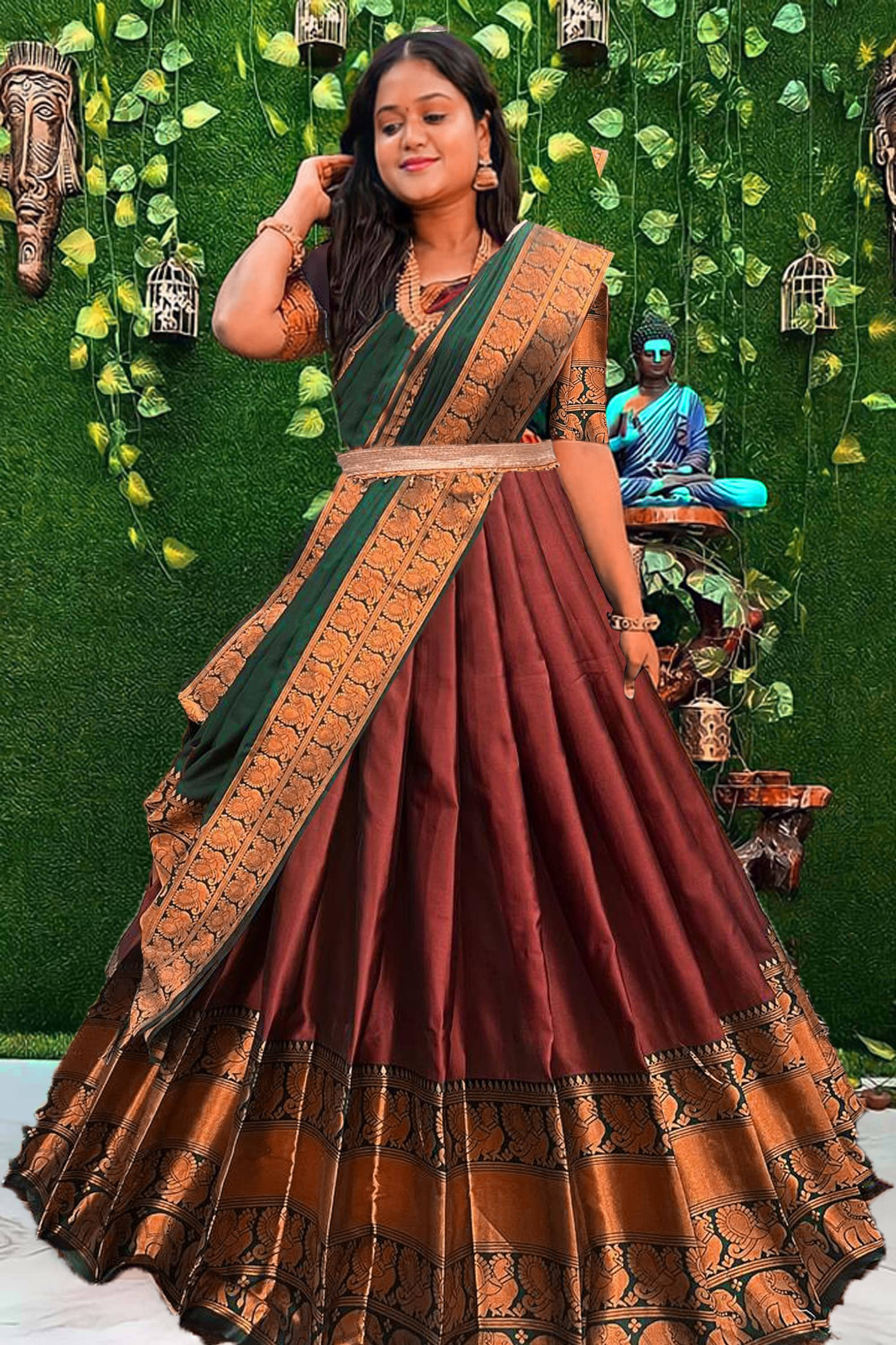 Trijal Fab Maroon Art Silk Circular Semi Stitched Lehenga Single