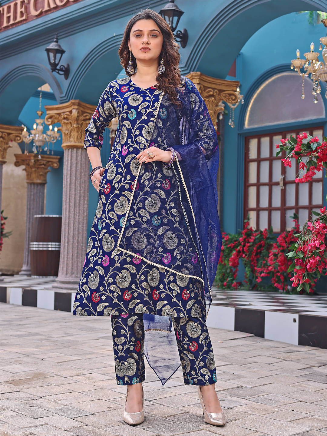 Trijal Fab Silk Blend Self Design Kurti With Pants Women's Stitched Salwar Suit - Blue ( Pack of 1 ) Trijal Fab Silk Blend Self Design Kurti With Pants Women's Stitched Salwar Suit - Blue ( Pack of 1 )