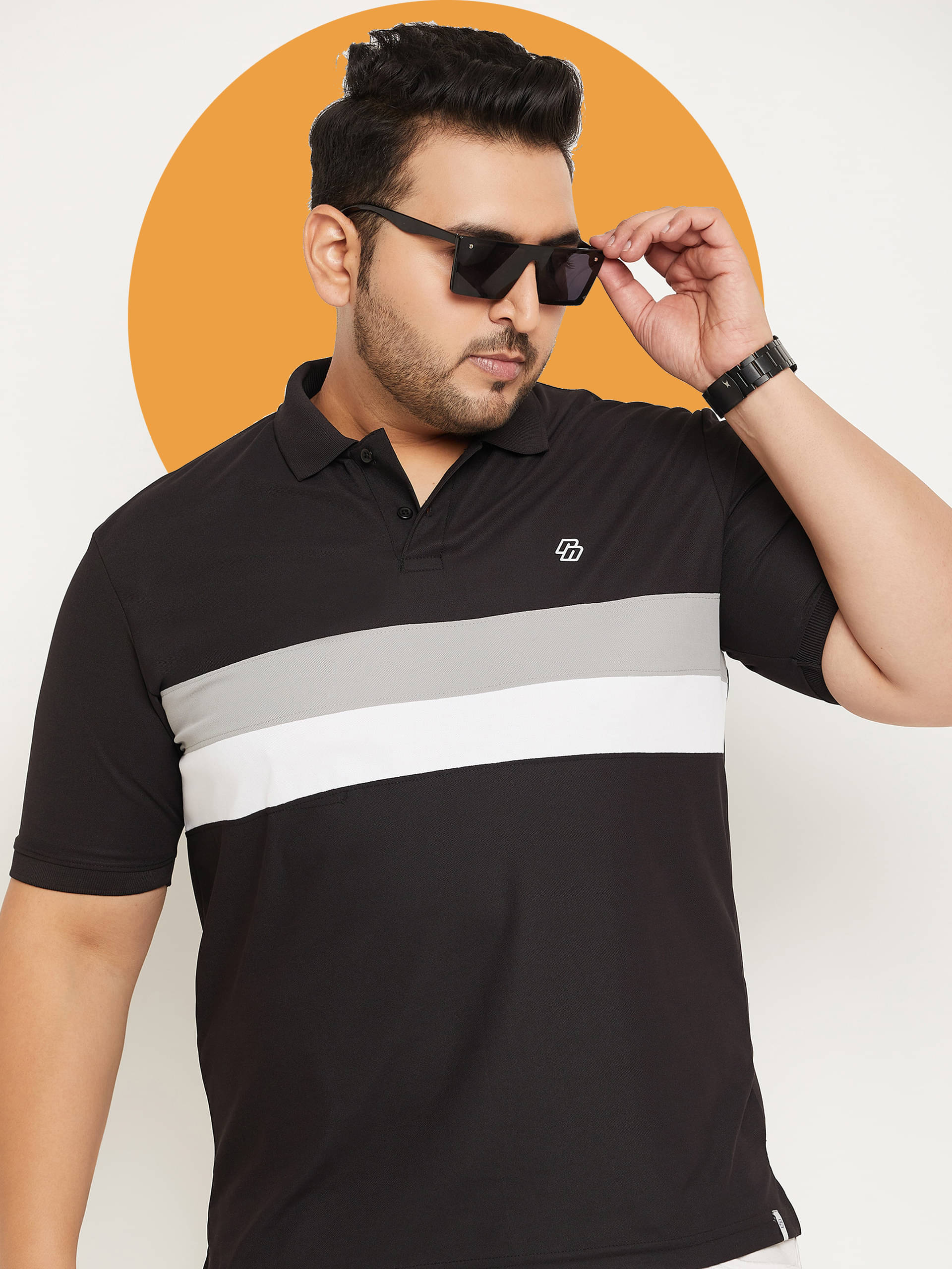     			renuovo Pack of 1 Cotton Blend Regular Fit Colorblock Half Sleeves Men's Polo T Shirt ( Black )
