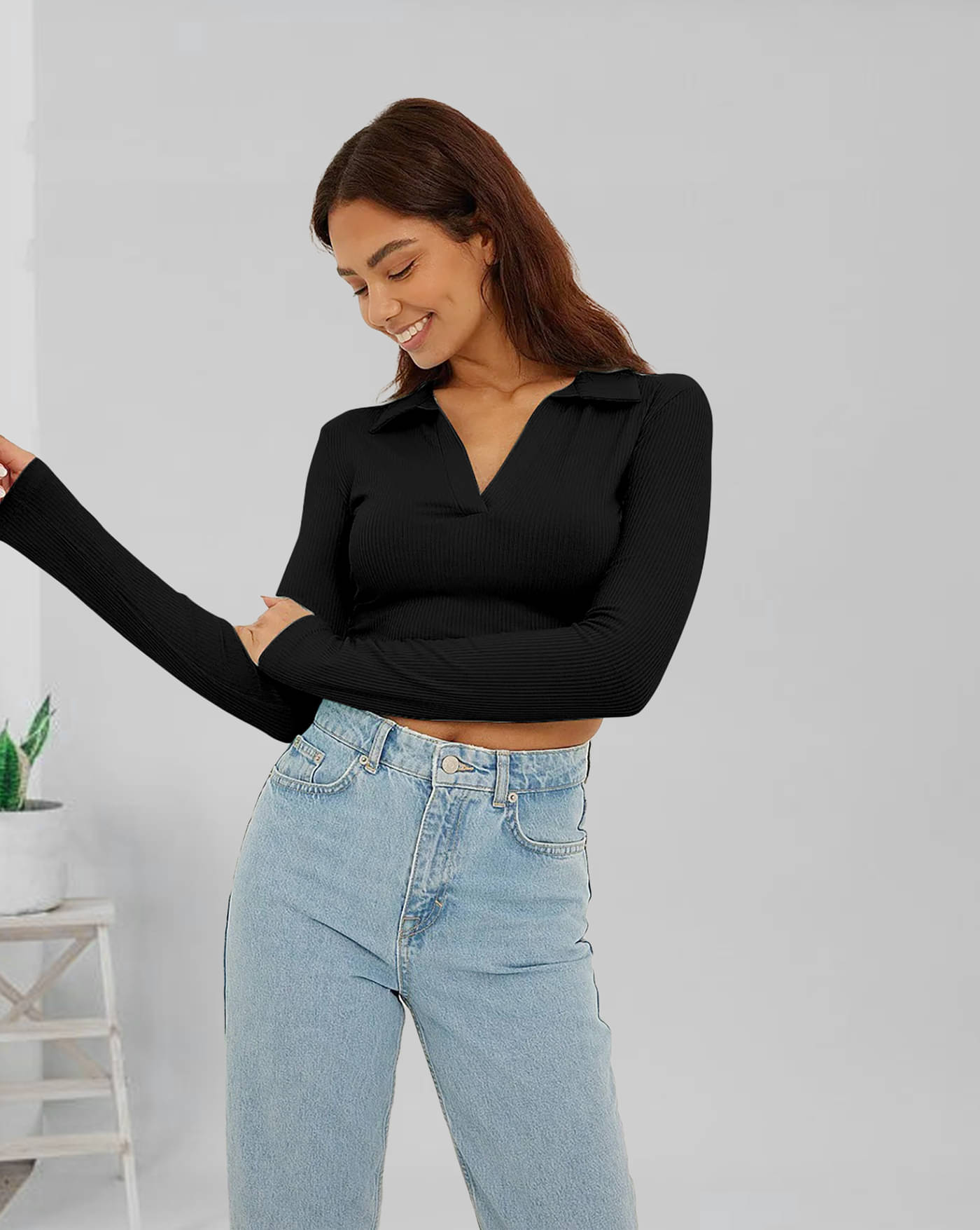     			AOOSH Women's Cotton Blend Regular Top ( Black )