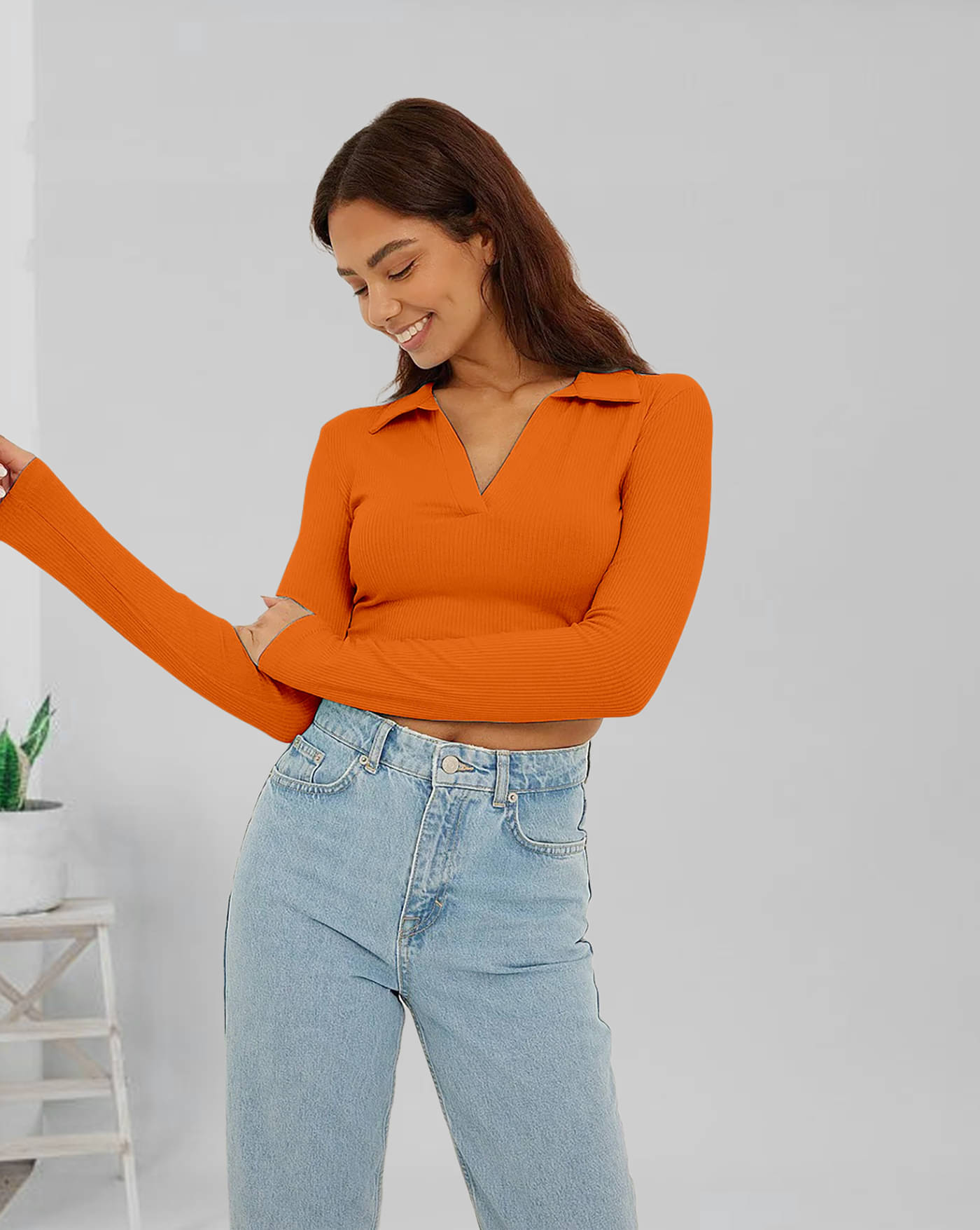     			AOOSH Women's Cotton Blend Regular Top ( Orange )