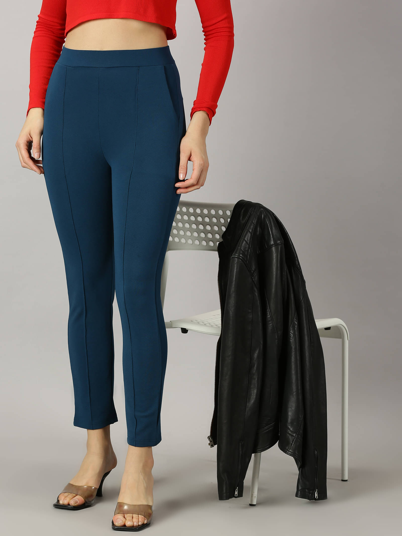     			AOOSH Pack of 1 Polyester Skinny Women's Chinos ( Teal )