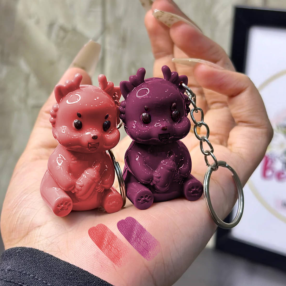     			Adbeni Multi Matte Lip Gloss Teddy Key Chain, 2pc