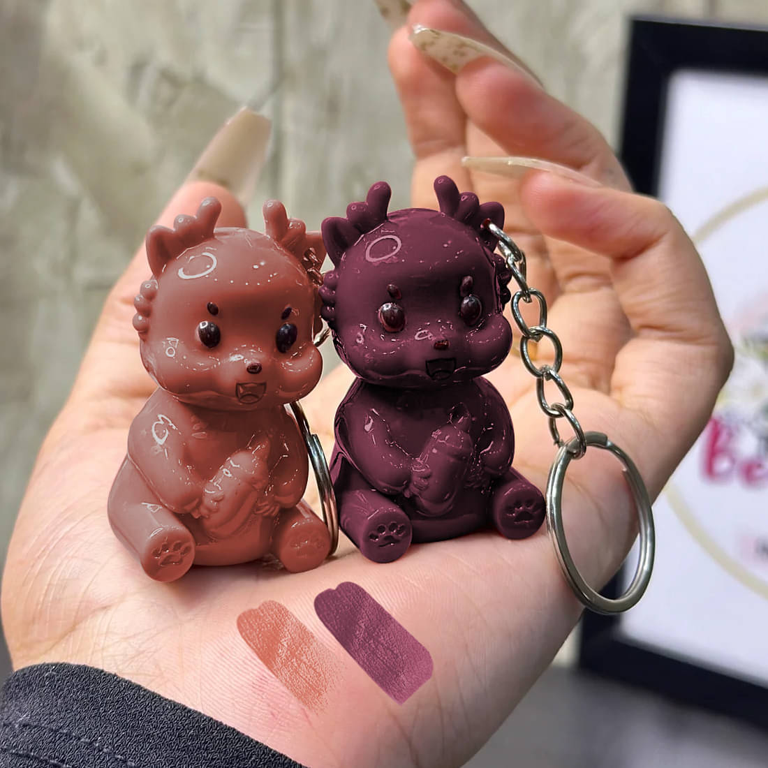     			Adbeni Multi Matte Lip Gloss Teddy Key Chain, 2pc