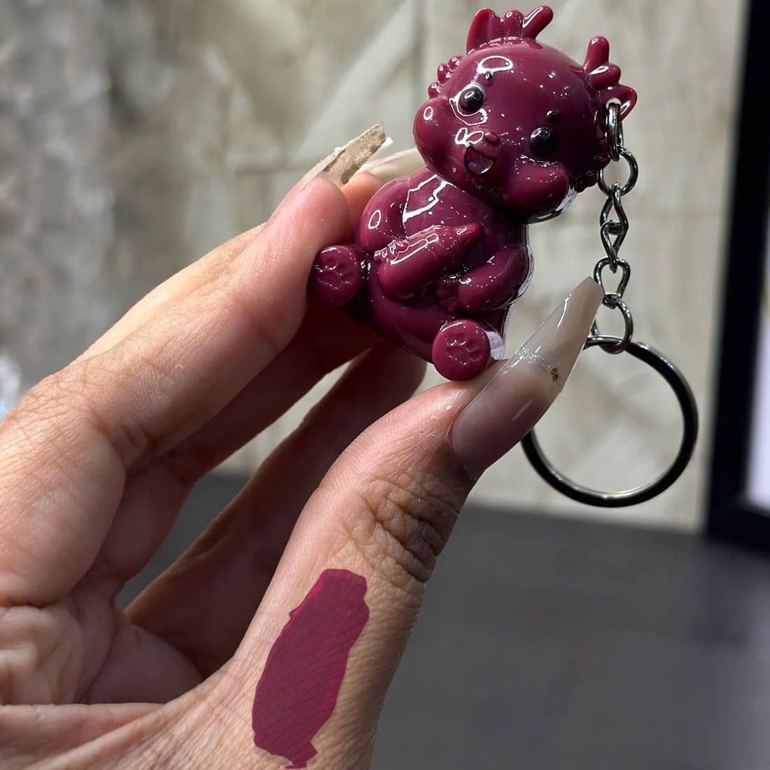    			Adbeni Plum Matte Lip Gloss Teddy Key Chain, 1pc