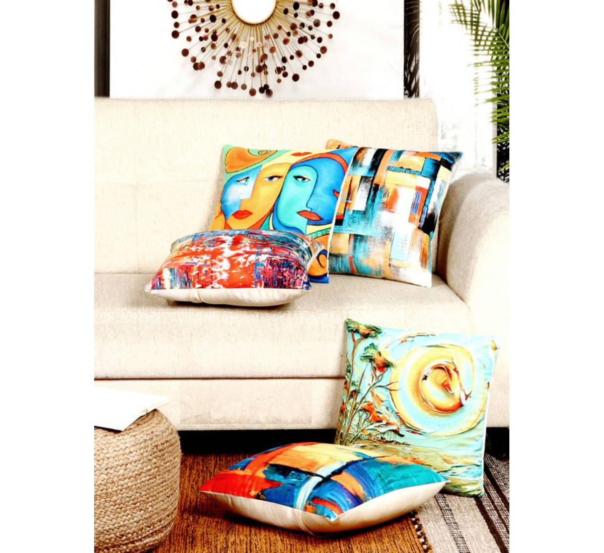BELLA TRUE Set of 5 Polyester Abstract Square Cushion Cover (40X40)cm - Multicolor BELLA TRUE Set of 5 Polyester Abstract Square Cushion Cover (40X40)cm - Multicolor