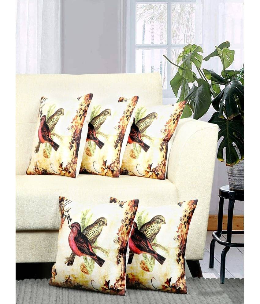     			BELLA TRUE Set of 5 Polyester Birds Square Cushion Cover (40X40)cm - Multicolor