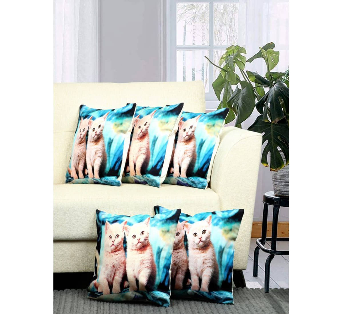     			BELLA TRUE Set of 5 Polyester Animal Square Cushion Cover (40X40)cm - Multicolor