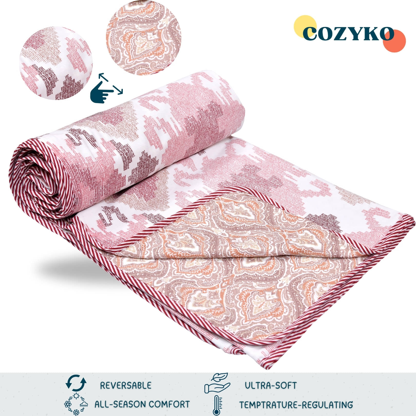 COZYKO Cotton Printed Double Bed Dohar - Pink ( )