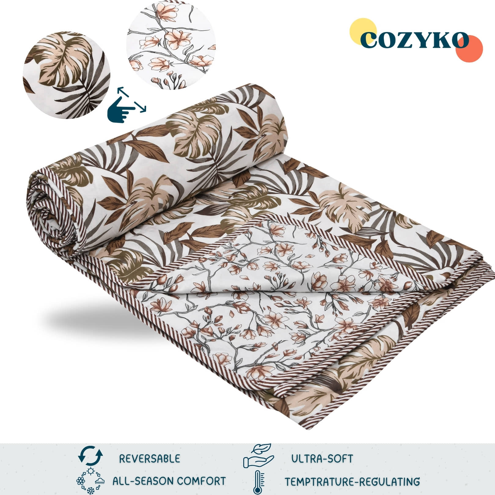 COZYKO Cotton Printed Double Bed Dohar - Beige ( )