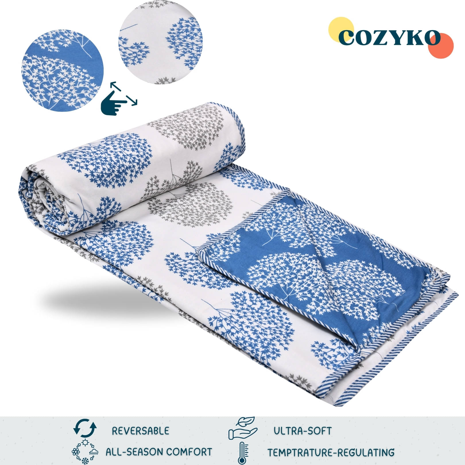     			COZYKO Cotton Printed Double Bed Dohar - Blue ( )