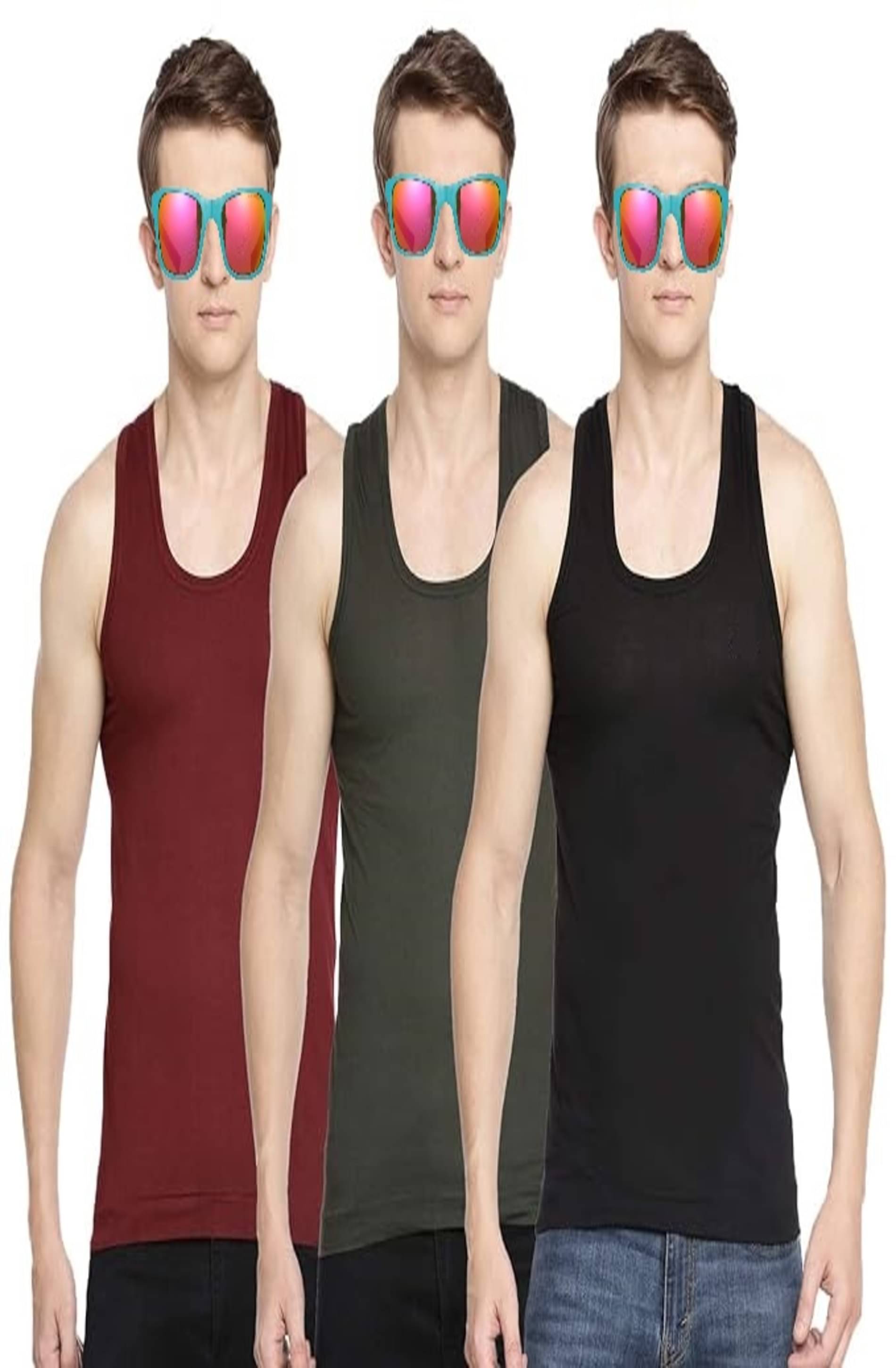     			D1 DIFFERENT ONE Pack of 3 Cotton Basic Vest For Men ( Multicolor )