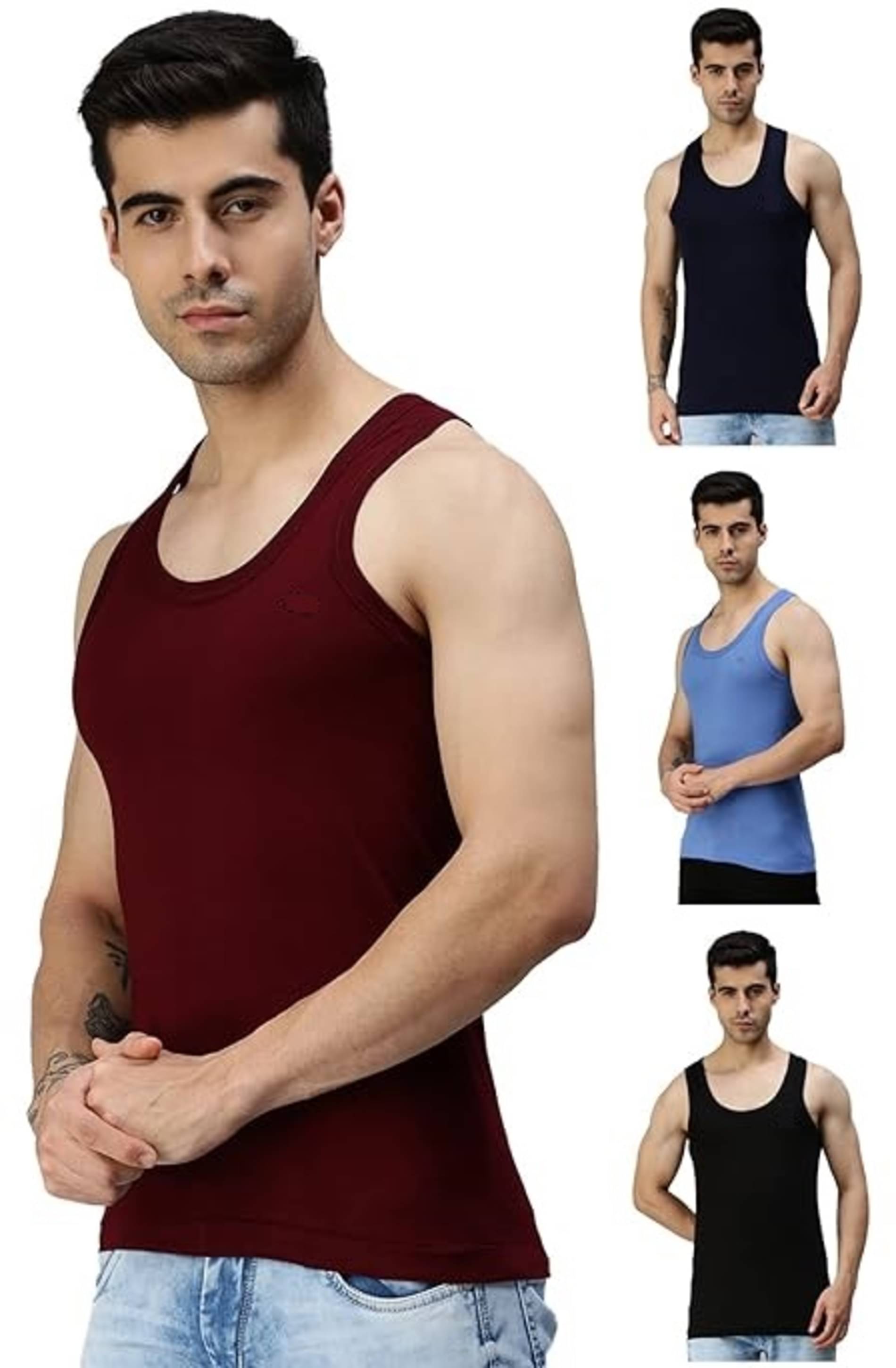D1 DIFFERENT ONE Pack of 3 Cotton Basic Vest For Men ( Multicolor ) D1 DIFFERENT ONE Pack of 3 Cotton Basic Vest For Men ( Multicolor )