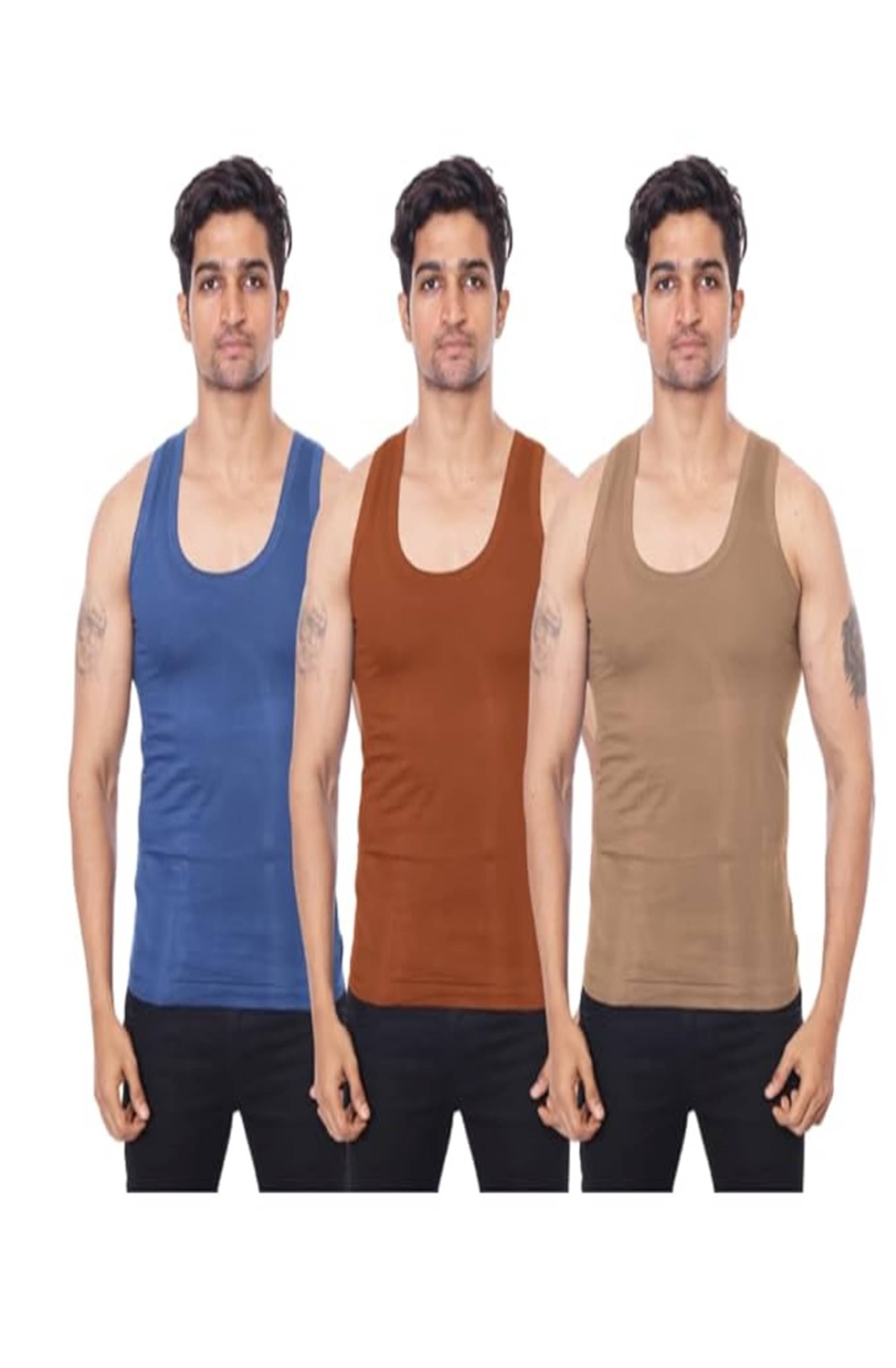 D1 DIFFERENT ONE Pack of 3 Cotton Basic Vest For Men ( Multicolor ) D1 DIFFERENT ONE Pack of 3 Cotton Basic Vest For Men ( Multicolor )
