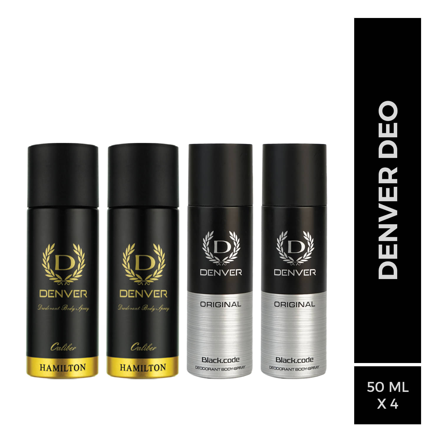     			Denver Caliber & Black code original Nano Deodorant Spray for Men 50 ml each ( Pack of 4 )