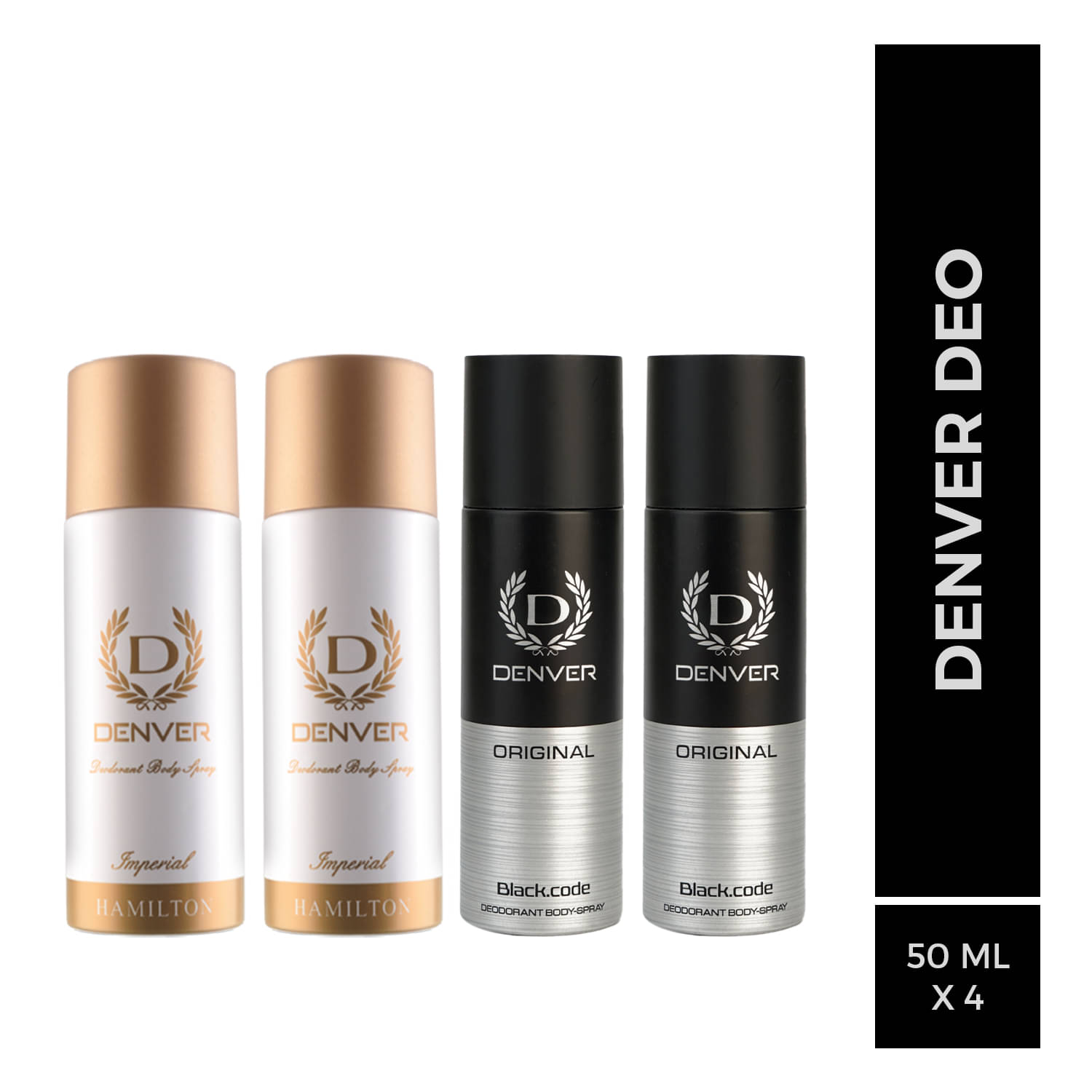     			Denver Imperial & Black code original Nano Deodorant Spray for Men 50 ml each ( Pack of 4 )