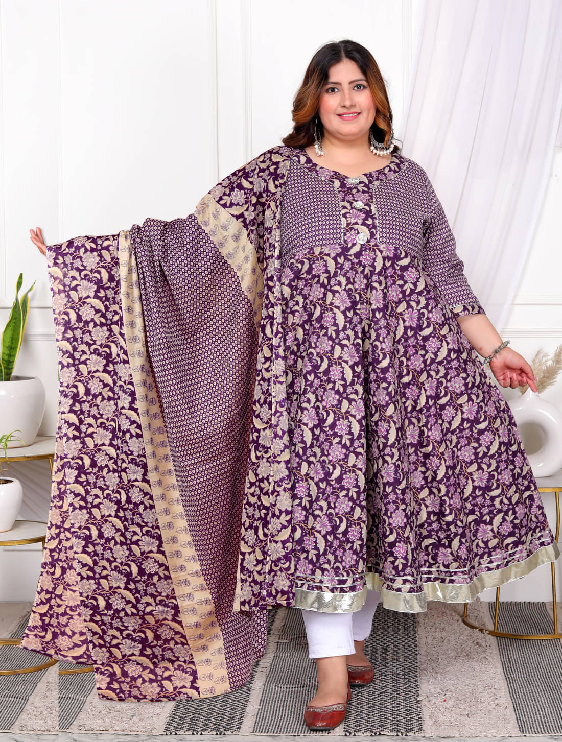     			Doriyaan Pack of 1 Cotton Printed Anarkali Women's Kurti - ( Purple )