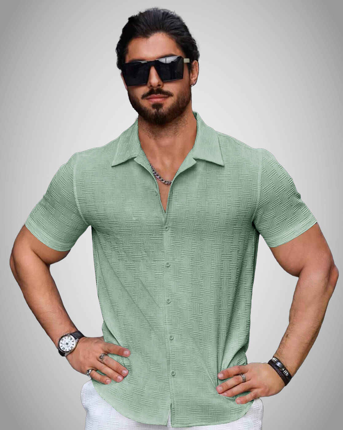 Eyebogler Polyester Regular Fit Self Design Half Sleeves Men's Casual Shirt - Green ( Pack of 1 ) Eyebogler Polyester Regular Fit Self Design Half Sleeves Men's Casual Shirt - Green ( Pack of 1 )