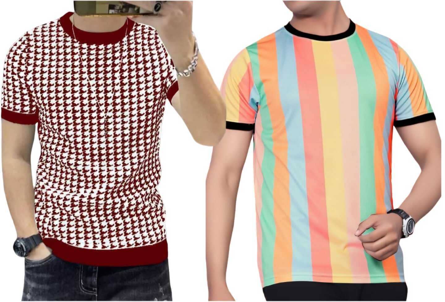 FABRIPPLE Polyester Regular Fit Printed Half Sleeves Men's Round T-Shirt - Multicolor ( Pack of 1 )