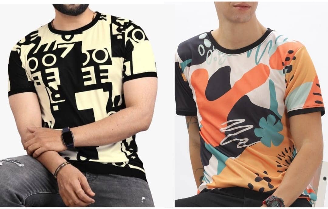 FABRIPPLE Polyester Regular Fit Printed Half Sleeves Men's Round T-Shirt - Multicolor ( Pack of 1 )