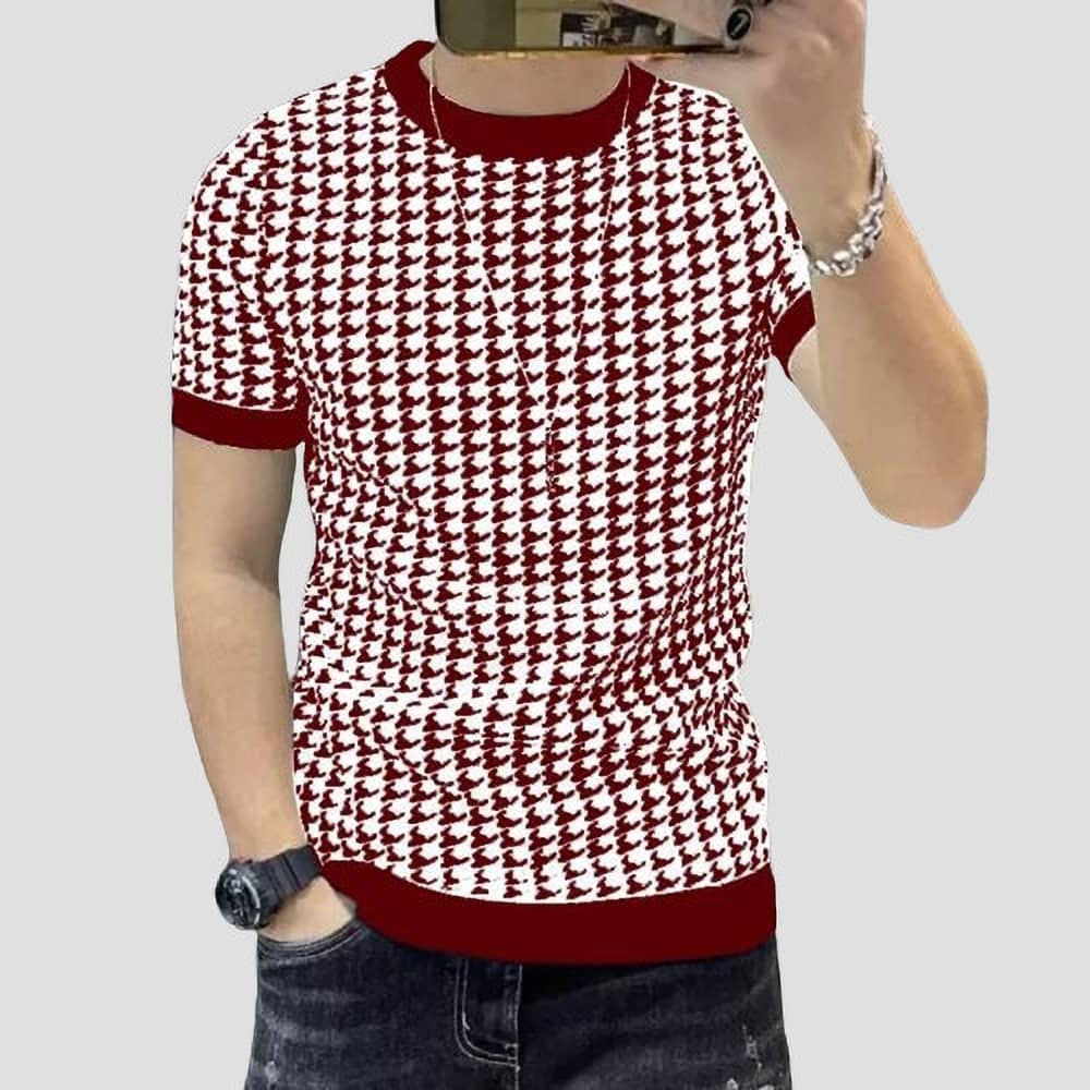 FABRIPPLE Polyester Regular Fit Printed Half Sleeves Men's Round T-Shirt - Maroon ( Pack of 1 )