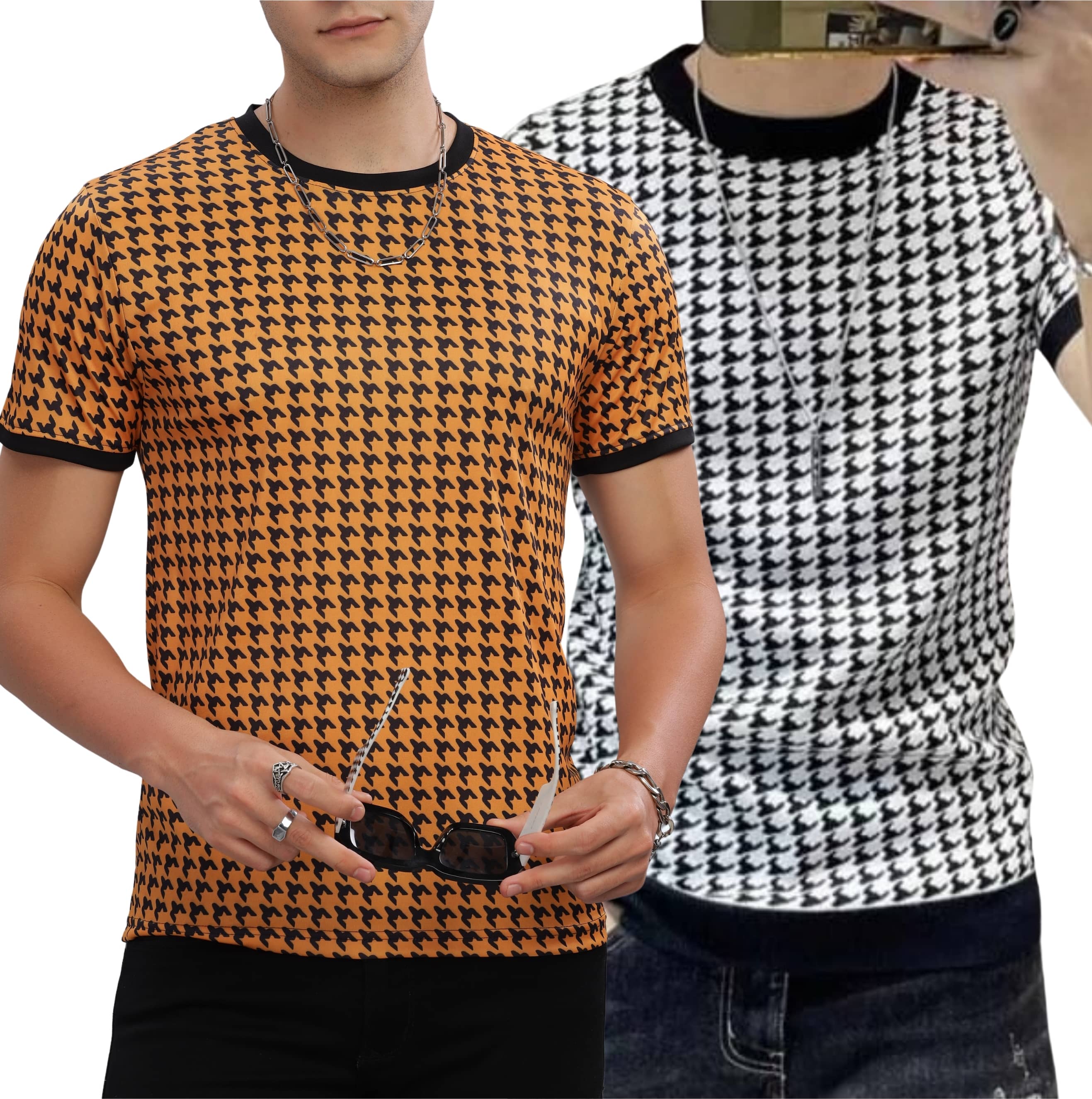 FABRIPPLE Polyester Regular Fit Self Design Half Sleeves Men's Round T-Shirt - Multicolor ( Pack of 1 )