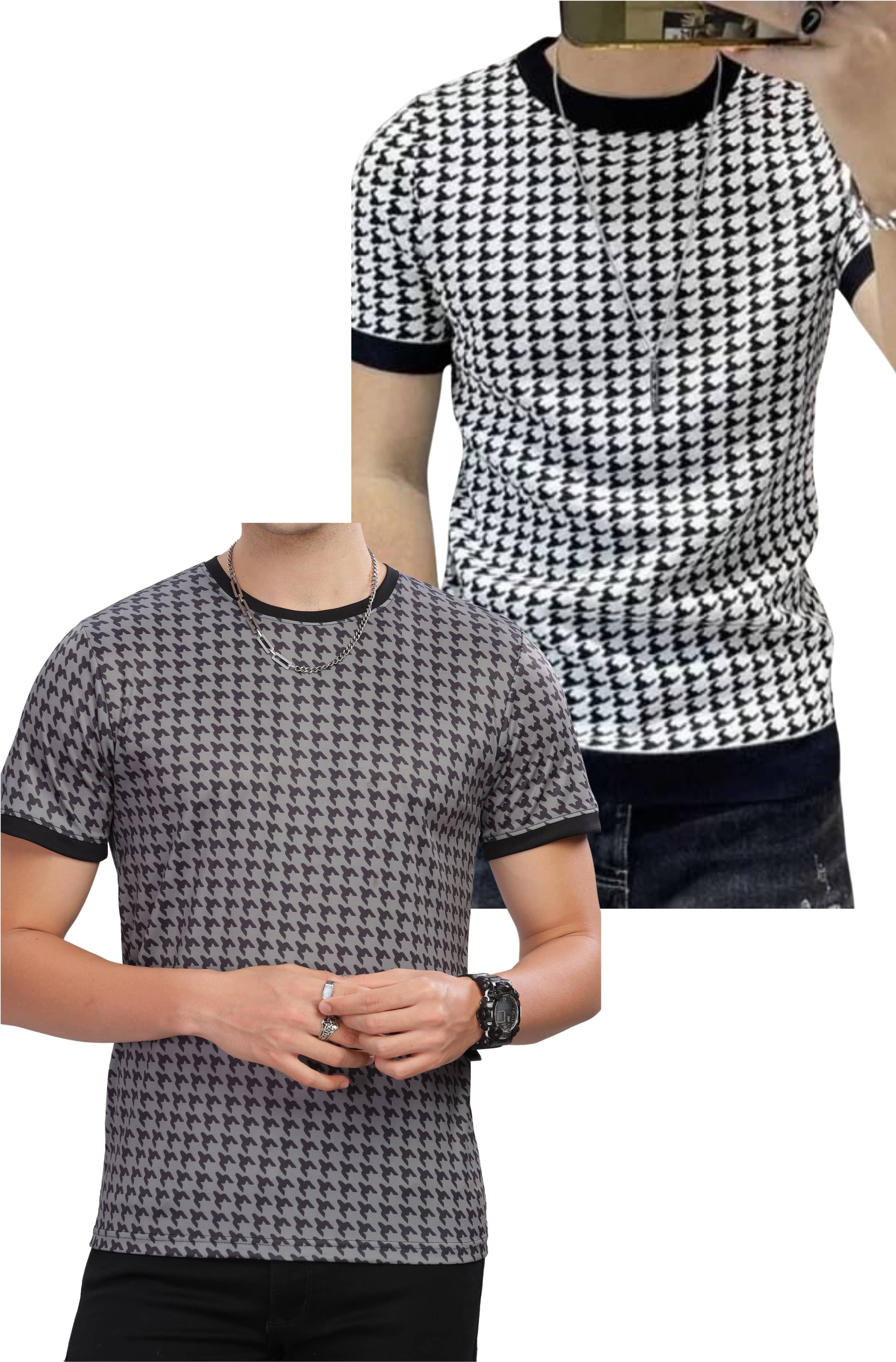 FABRIPPLE Polyester Regular Fit Self Design Half Sleeves Men's Round T-Shirt - Multicolor ( Pack of 1 )