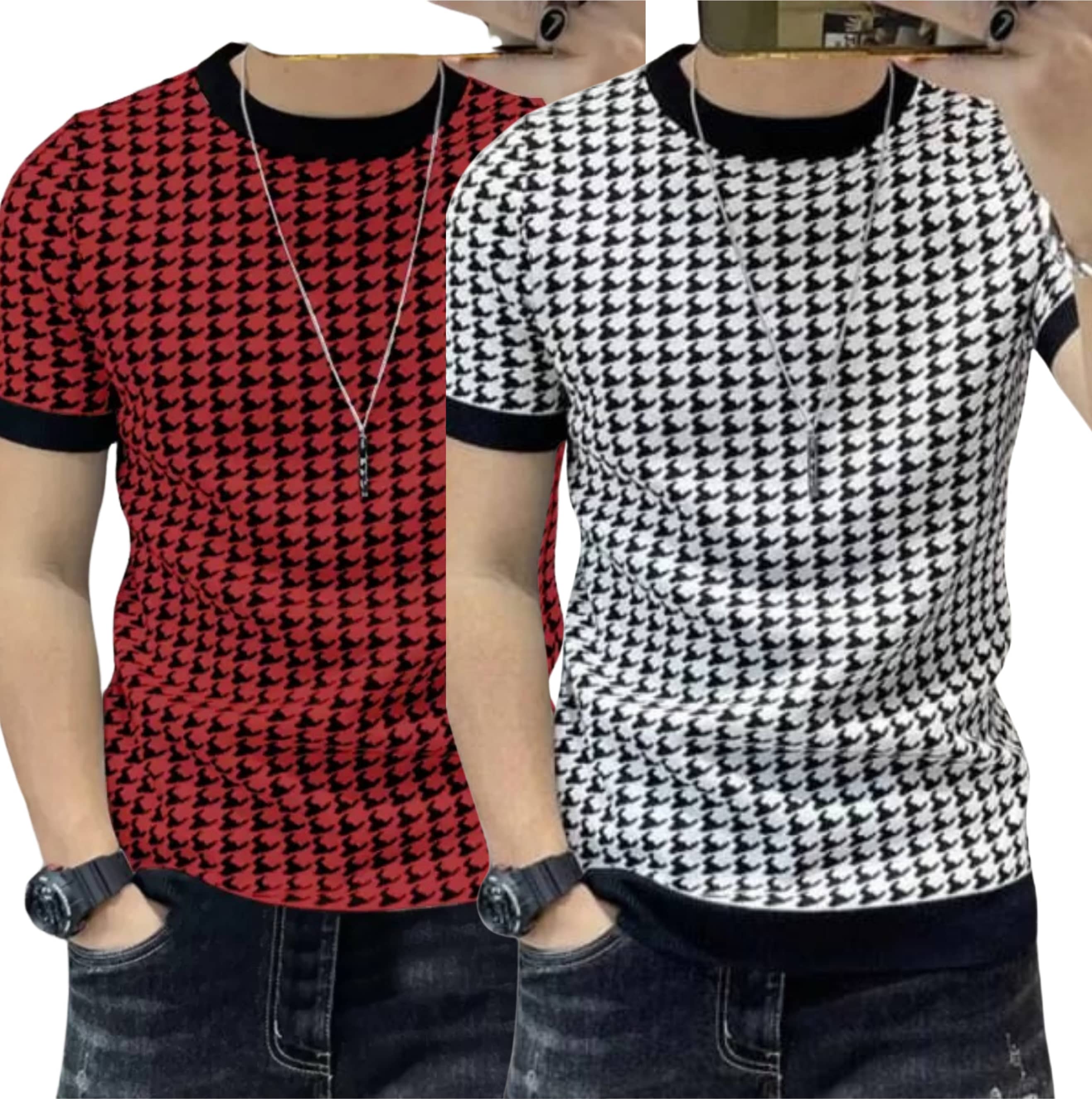 FABRIPPLE Polyester Regular Fit Self Design Half Sleeves Men's Round T-Shirt - Multicolor ( Pack of 1 )