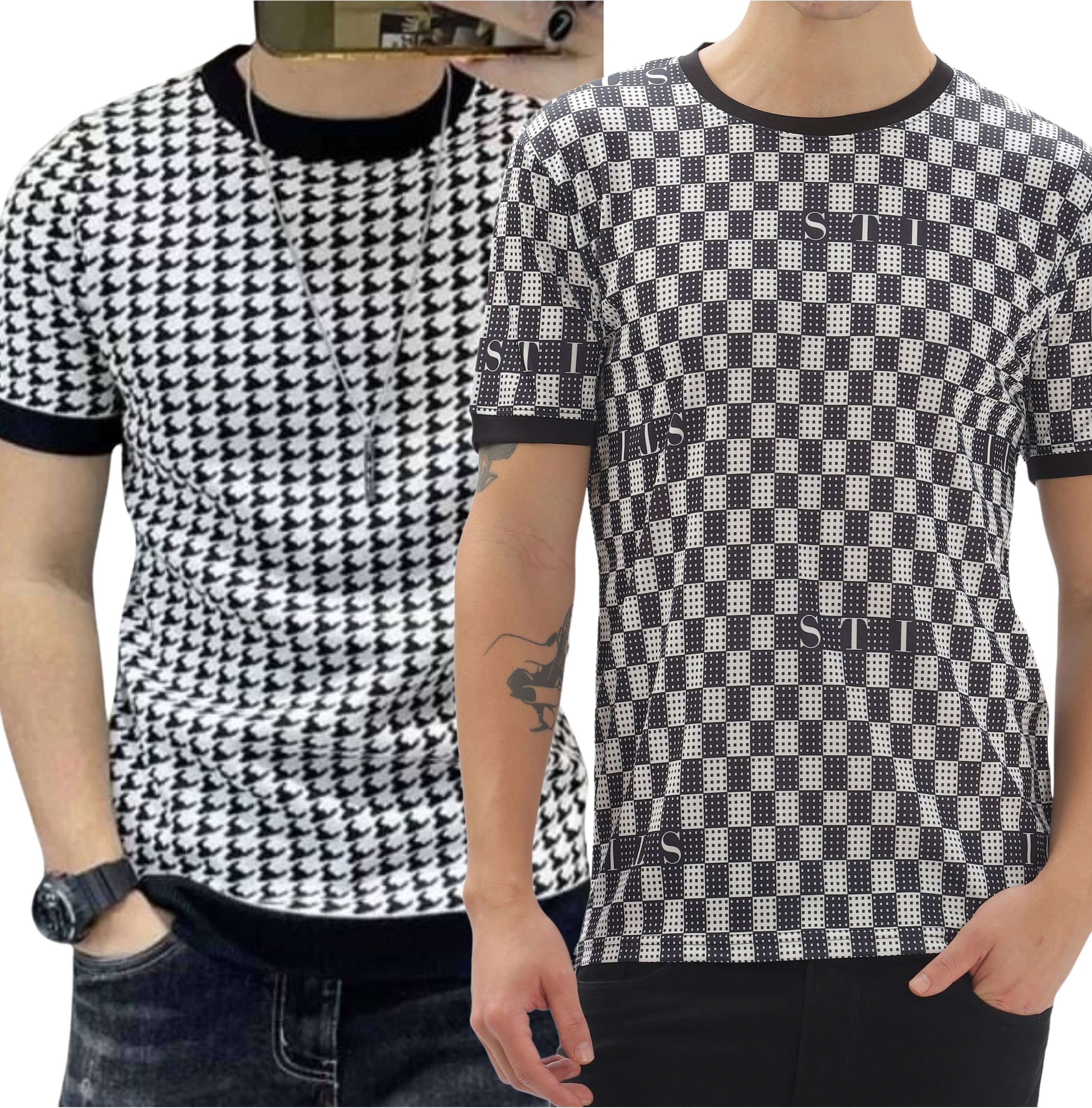 FABRIPPLE Polyester Regular Fit Self Design Half Sleeves Men's Round T-Shirt - Multicolor ( Pack of 1 )