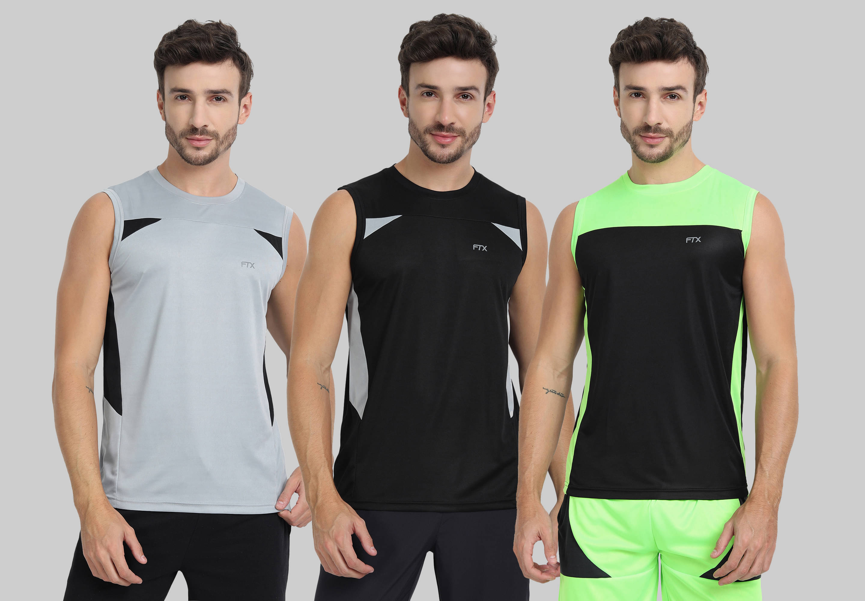 FTX Pack of 3 Polyester Basic Vest For Men ( Light Grey ) FTX Pack of 3 Polyester Basic Vest For Men ( Light Grey )
