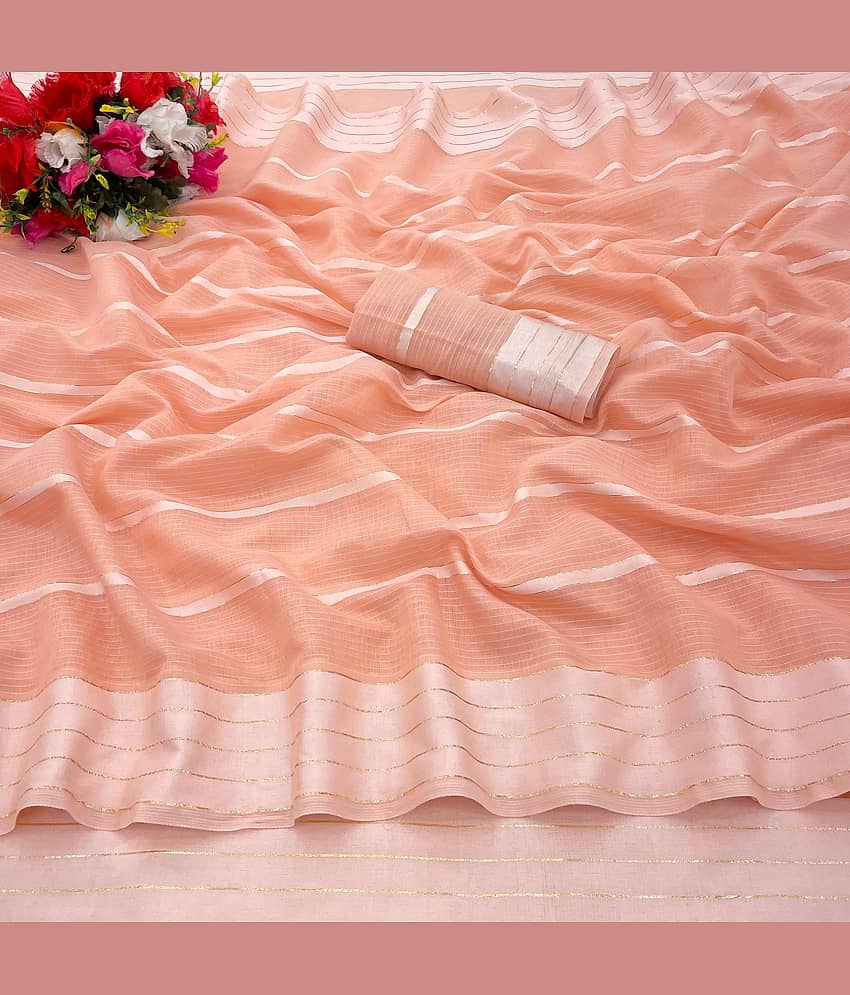 Gullak Cotton Blend Woven Saree With Unstitched Blouse Piece ( Peach ) - Sarees | Buy online on ZillyBuy