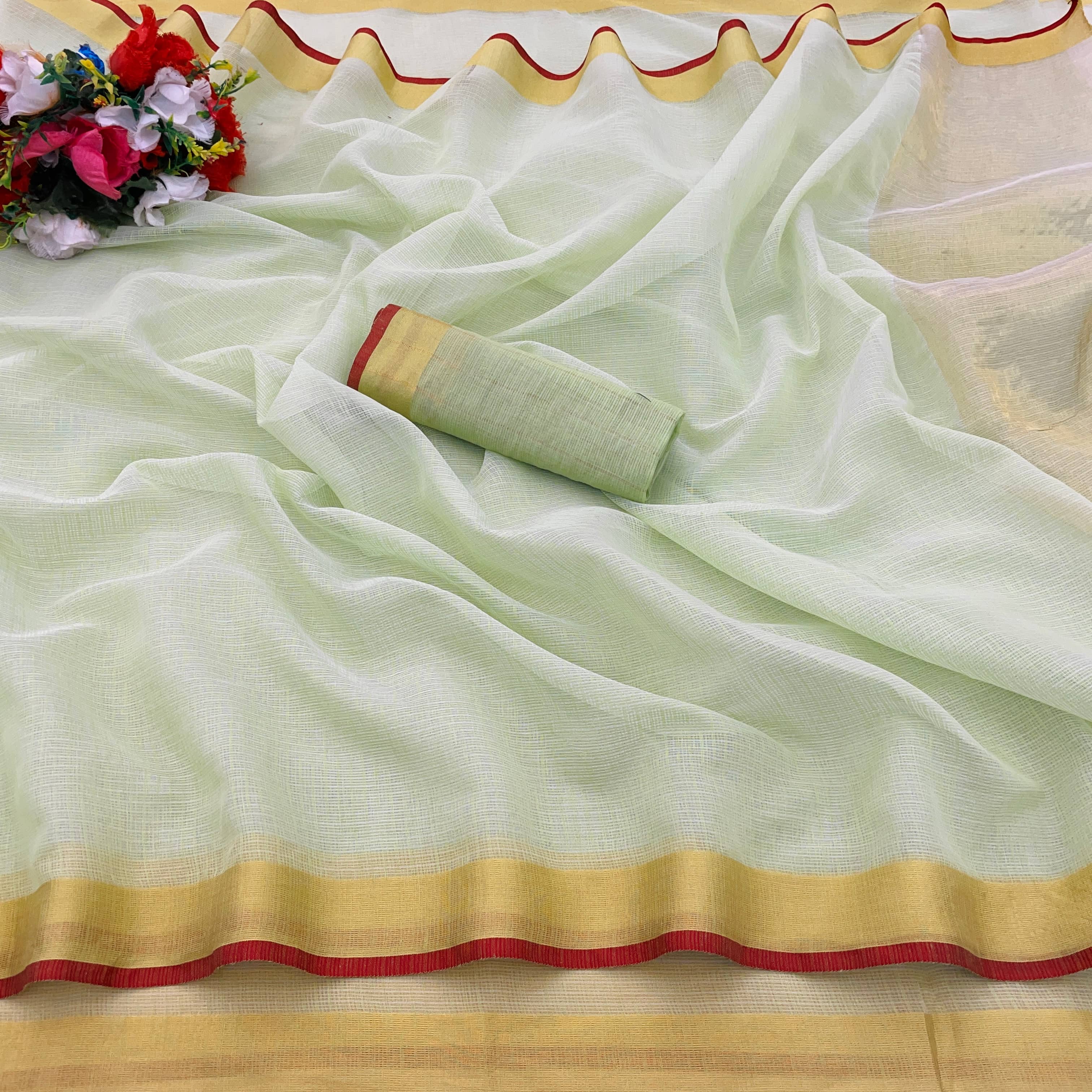 Gullak Cotton Checks Saree With Unstitched Blouse Piece ( Mint Green ) - Sarees | Buy online on ZillyBuy