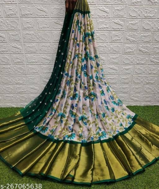 Gullak Georgette Printed Saree With Unstitched Blouse Piece ( Green ) - Sarees | Buy online on ZillyBuy