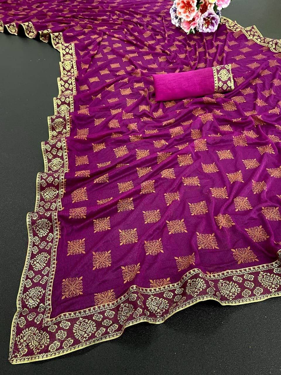 Gullak Lycra Printed Saree With Unstitched Blouse Piece ( Purple ) Gullak Lycra Printed Saree With Unstitched Blouse Piece ( Purple )