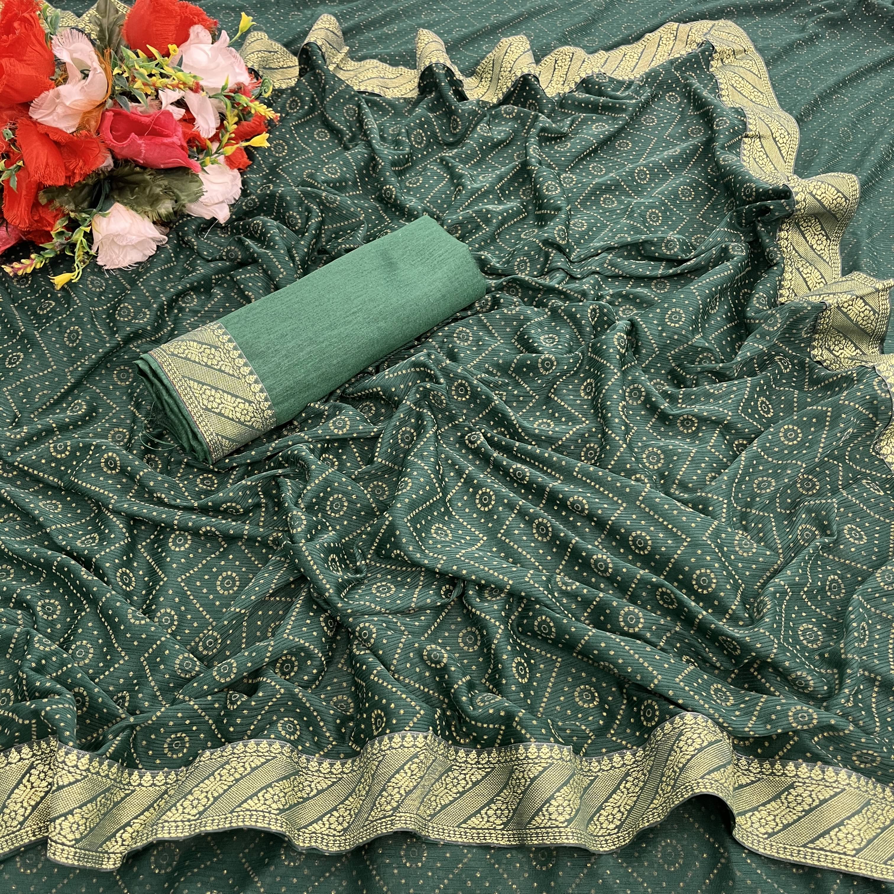 Gullak Lycra Printed Saree With Unstitched Blouse Piece ( Green ) Gullak Lycra Printed Saree With Unstitched Blouse Piece ( Green )