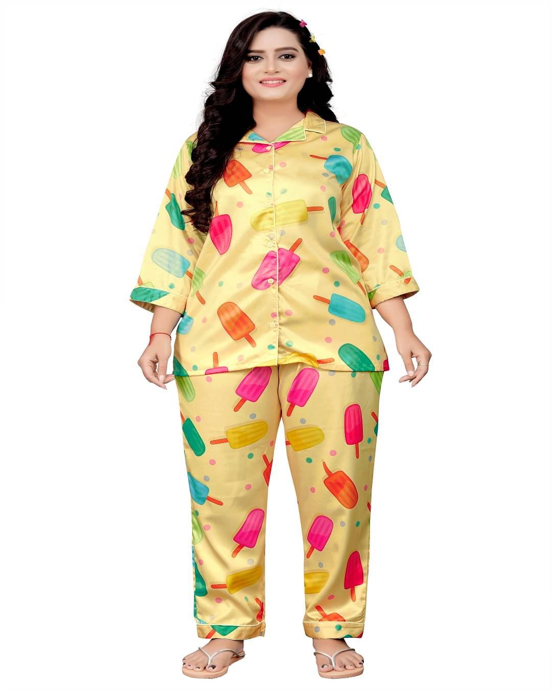     			HARPITA Yellow Satin Women's Nightwear Nightsuit Sets ( Pack of 1 )