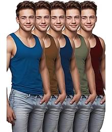 INNERO Pack of 5 Cotton Basic Vest For Men ( Multicolor1 )