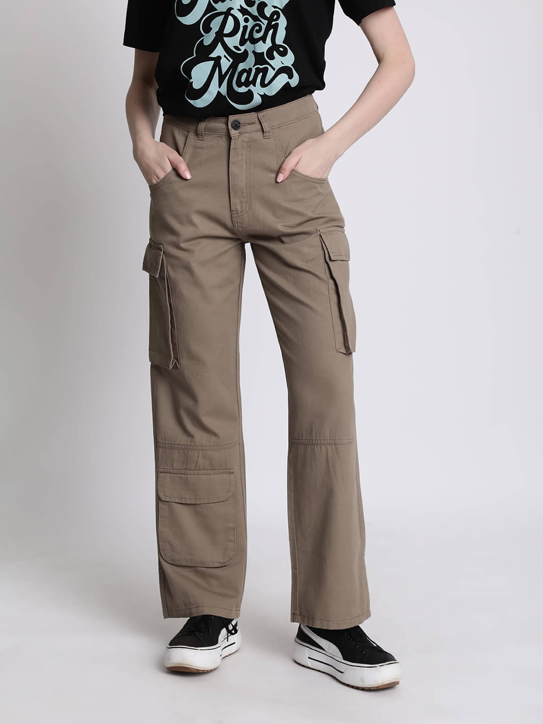     			IVOC Pack of 1 Cotton Straight Women's Cargo Pants ( Brown )