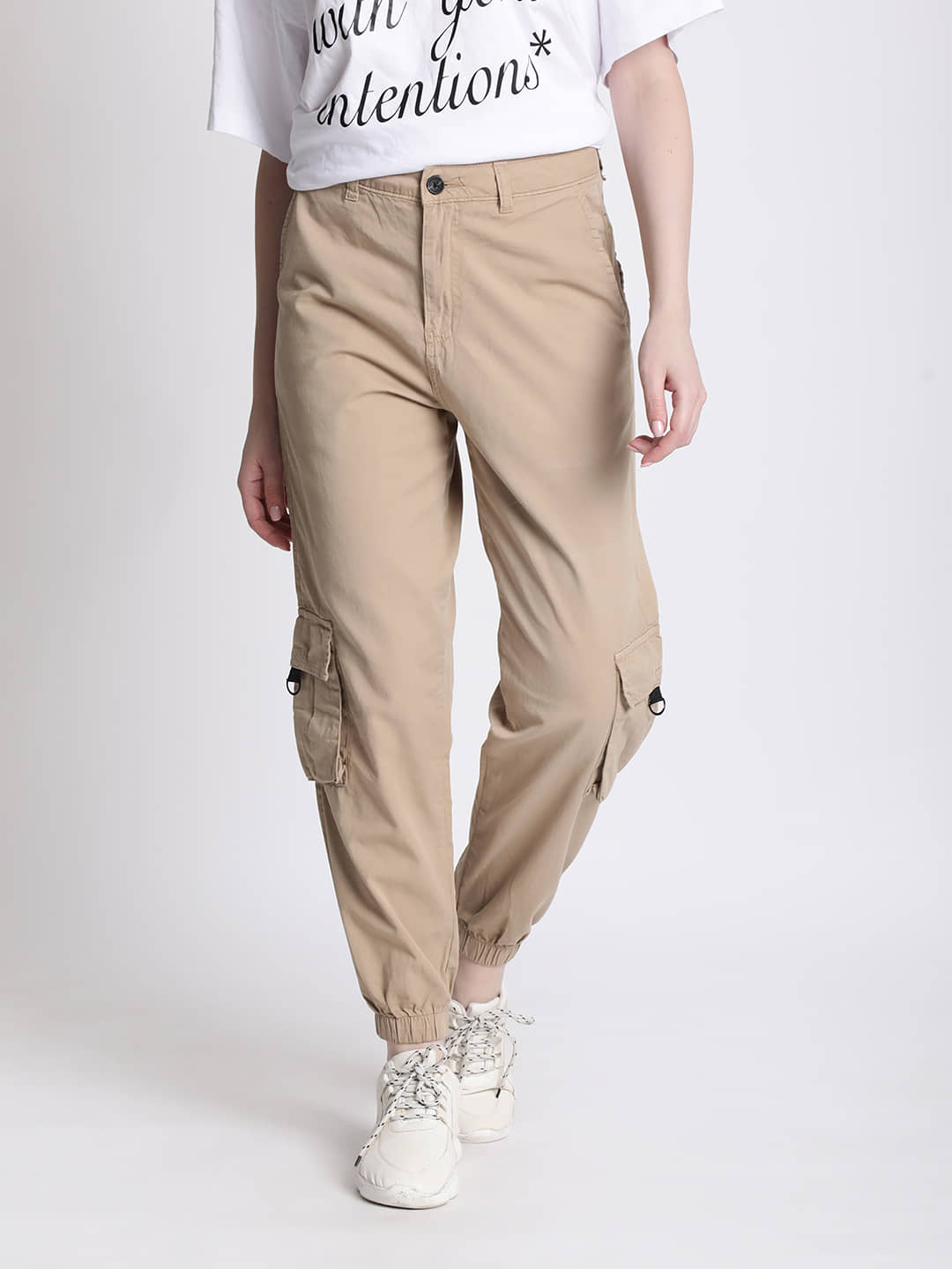 IVOC Pack of 1 Cotton Regular Women's Joggers ( Beige ) - Trousers | Buy online on ZillyBuy