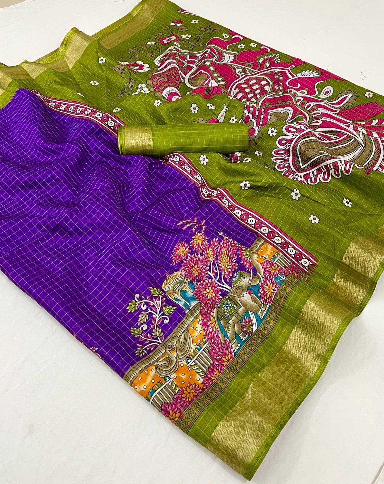 KOMAL NX Silk Blend Printed Saree With Unstitched Blouse Piece ( Multicolor ) KOMAL NX Silk Blend Printed Saree With Unstitched Blouse Piece ( Multicolor )