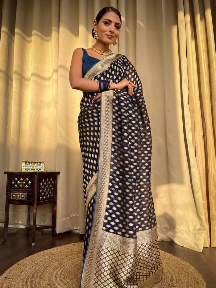 KOMAL NX Silk Blend Woven Saree With Unstitched Blouse Piece ( Blue ) KOMAL NX Silk Blend Woven Saree With Unstitched Blouse Piece ( Blue )