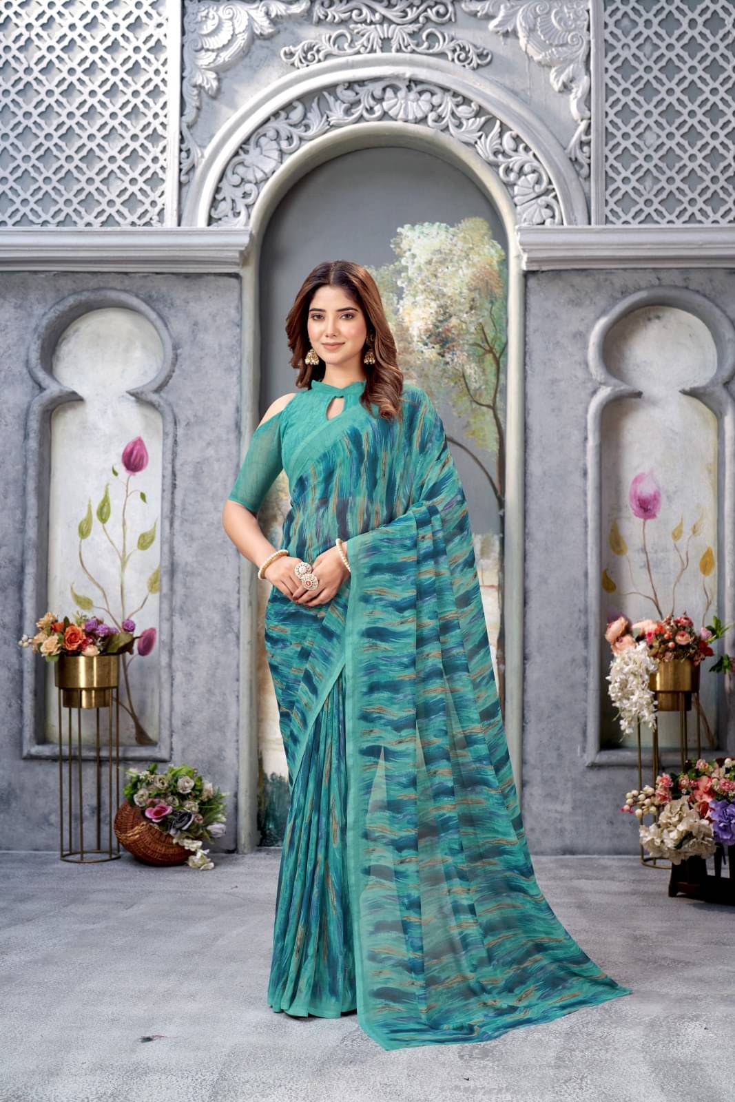 KOMAL NX Georgette Printed Saree With Unstitched Blouse Piece ( Light Green ) KOMAL NX Georgette Printed Saree With Unstitched Blouse Piece ( Light Green )