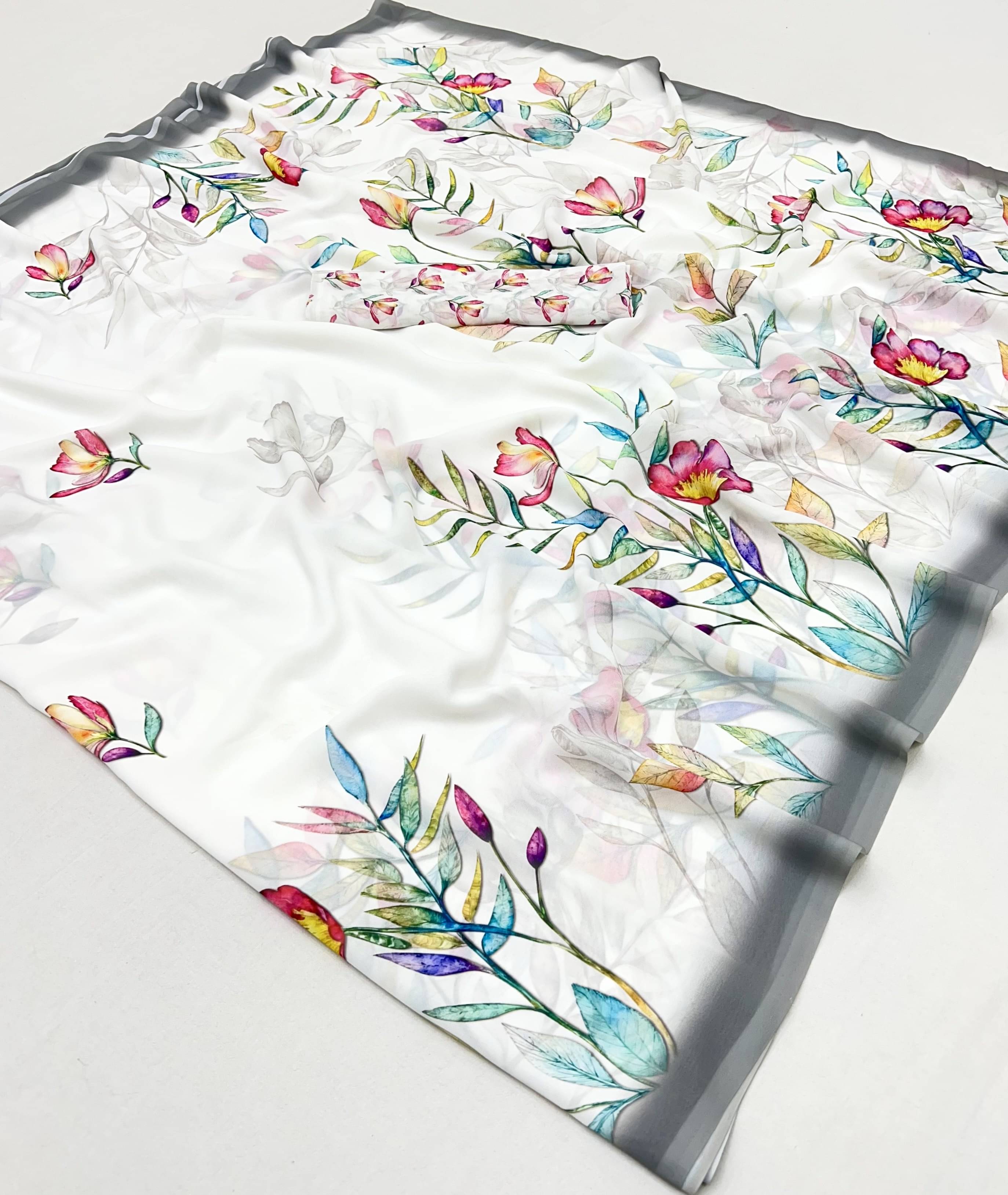 KOMAL NX Georgette Printed Saree With Unstitched Blouse Piece ( White ) KOMAL NX Georgette Printed Saree With Unstitched Blouse Piece ( White )