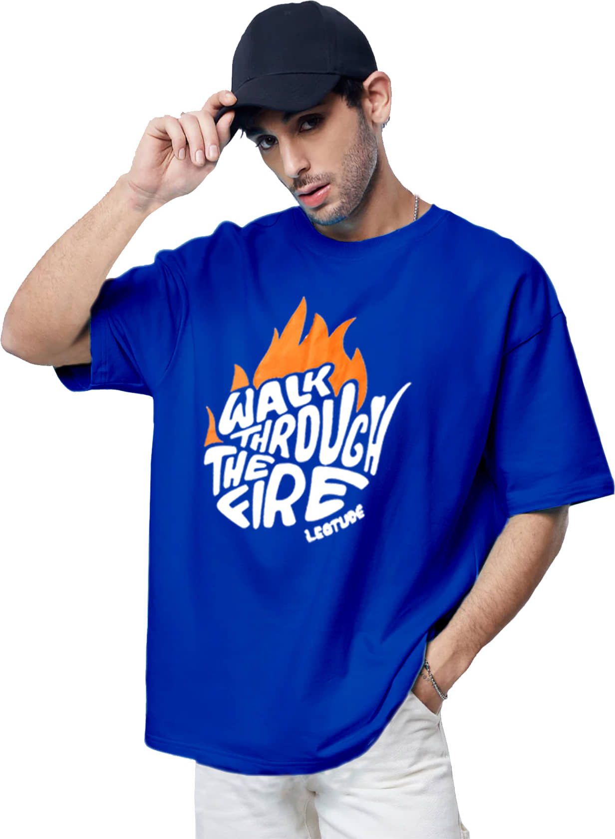 Leotude Cotton Blend Oversized Fit Printed Half Sleeves Men's Round T-Shirt - Blue ( Pack of 1 )